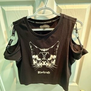 Blackcraft Black Cold Shoulder Crop Top